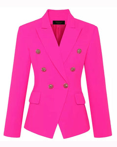 Hot Pink Double Breasted Gold Button Blazer