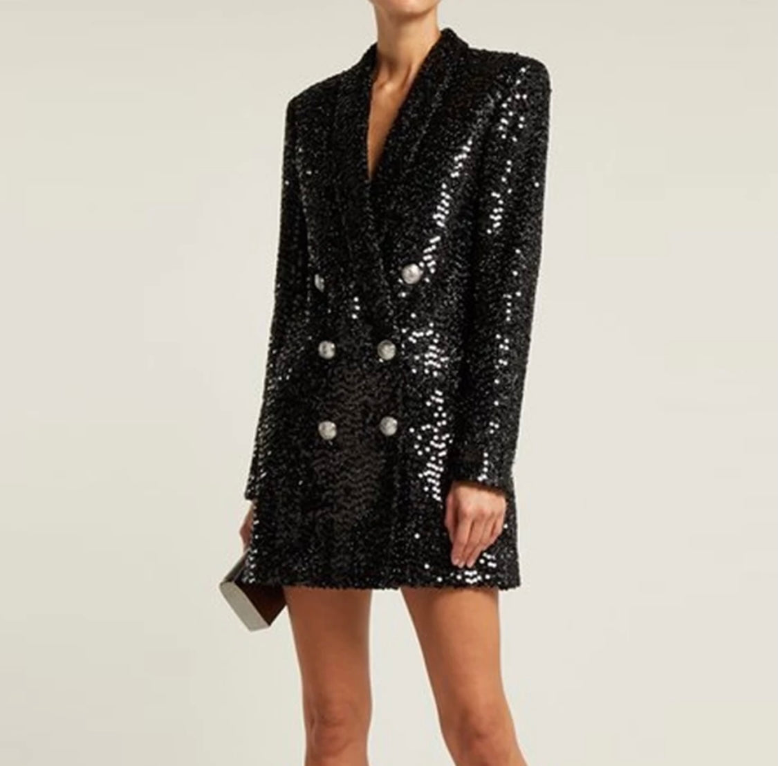 Taylor  Black Sequin Blazer Dress