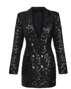 Taylor  Black Sequin Blazer Dress