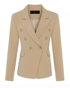 Nude Double Breasted Gold Button Blazer